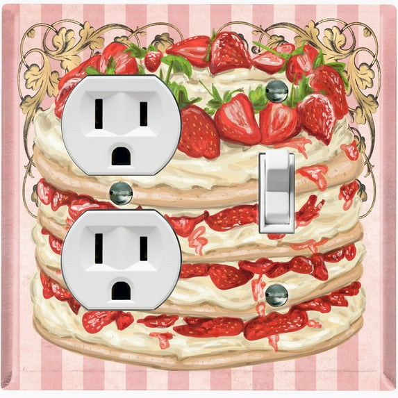 Metal Light Switch Plate Cover Elegant Strawberry Cake Striped Wallpaper Pink CAK053