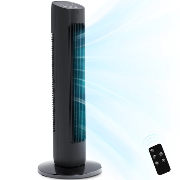 KISSAIR 30" Bladeless Tower Fan with Remote, 3 Speeds, 2 Modes, 85° Oscillation, 15H Timer, LED Display, Quiet Cooling Fan for Bedroom & Office, Black