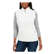 KAREN SCOTT Womens White Zippered Pocketed Vest Jacket Petites PM