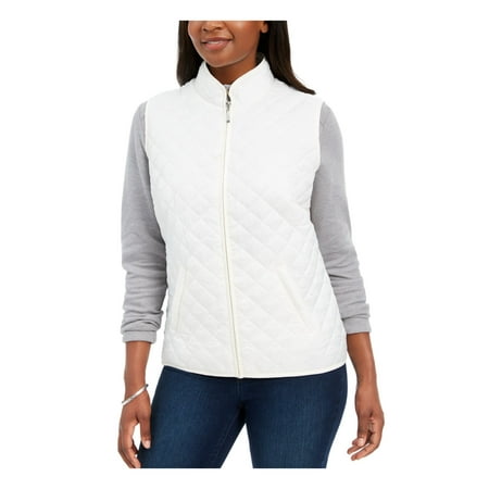 KAREN SCOTT Womens White Zippered Pocketed Vest Jacket Petites PM