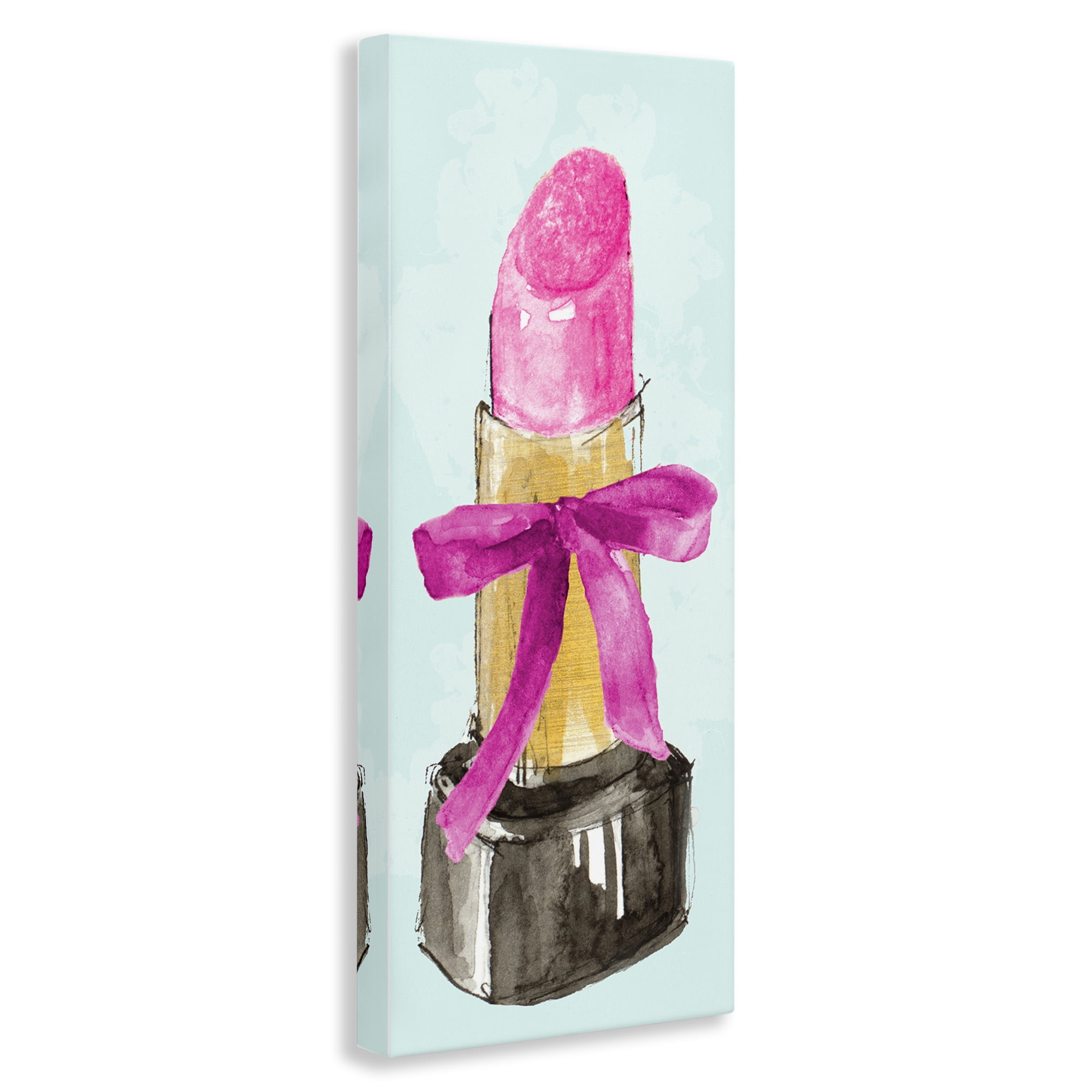 Stupell Industries Lipstick & Pink Bow Fashion Painting Wrapped Canvas Art Print Wall Art, 13 x 30