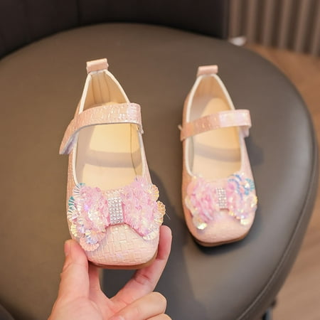 

RUICUW Girls Sandals Fashionable New Pattern Bow Decoration Cute Square Toe Flat Bottom Lightweight And Comfortable Princess Shoes 4.5-5 Years