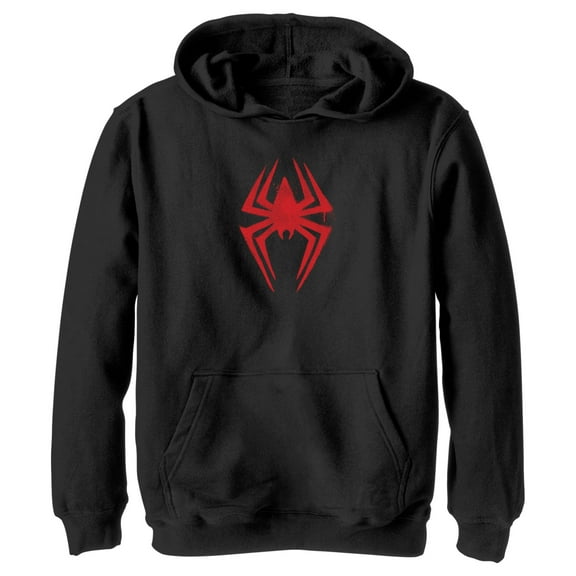 Boy's Spider-Man: Across the Spider-Verse Spray Paint Spider Logo  Pull Over Hoodie Black Small