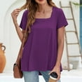 thumbnail image 3 of QUNYINEY Solid Women's Tops Square Neck Pullover Short Sleeve Casual Shirts Loose Summer Shirts for Women, 3 of 4