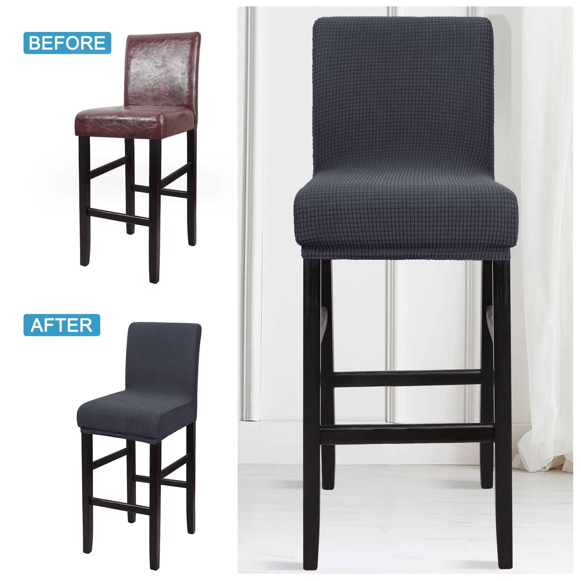 Unique Bargains Polyester Stretch Bar Stool Covers Elastic Band Mid Back Chair Slipcover Slategray 1 Pc