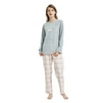 thumbnail image 5 of GLOBAL Women's Pajama Set Long Sleeve Coral Fleece Top & Cotton Flannel Elastic Waist Pants S-XXL, 5 of 6