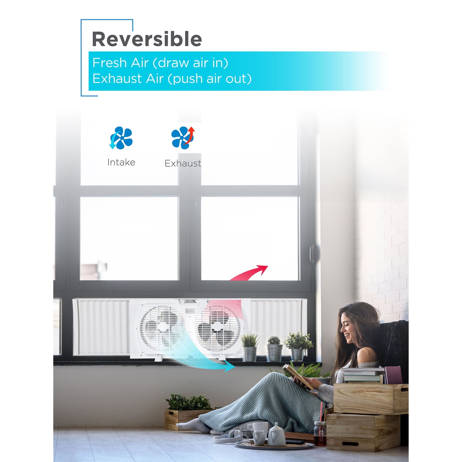 BLACK+DECKER BFW9M 9-In. 2-Speed Twin Window Fan with Adjustable Side Panels, White, BFW9M