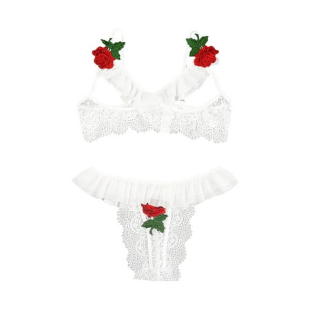 

RPVATI Sexy Lingerie Set for Women Eyelash lace Mesh Bra and Panty Sets Hollow Out Teddy Bodysuit
