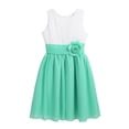thumbnail image 3 of RUNQHUI Girls Pleated High Waist Chiffon Flower Girl Dress Wedding Birthday Party Dress White&Turquoise 12, 3 of 7