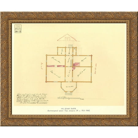 Architectural project of private house. Plan. 24x20 Gold Ornate Wood Framed Canvas Art by Taras