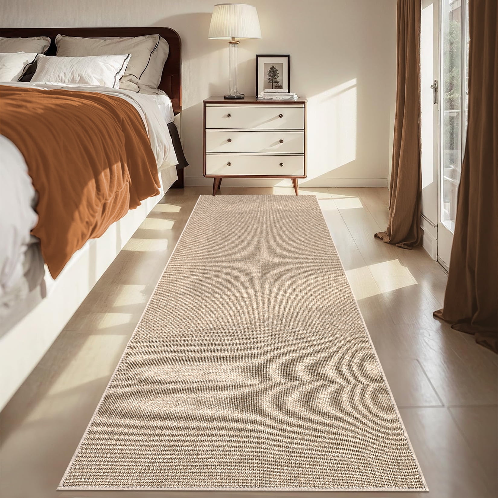 Garvee 2'x6' Modern Solid Color Runner Rug Minimalist Woven Textured Carpet, Washable Rug Non Slip Low Pile Indoor Mats for Hallway Bedroom Kitchen, Camel