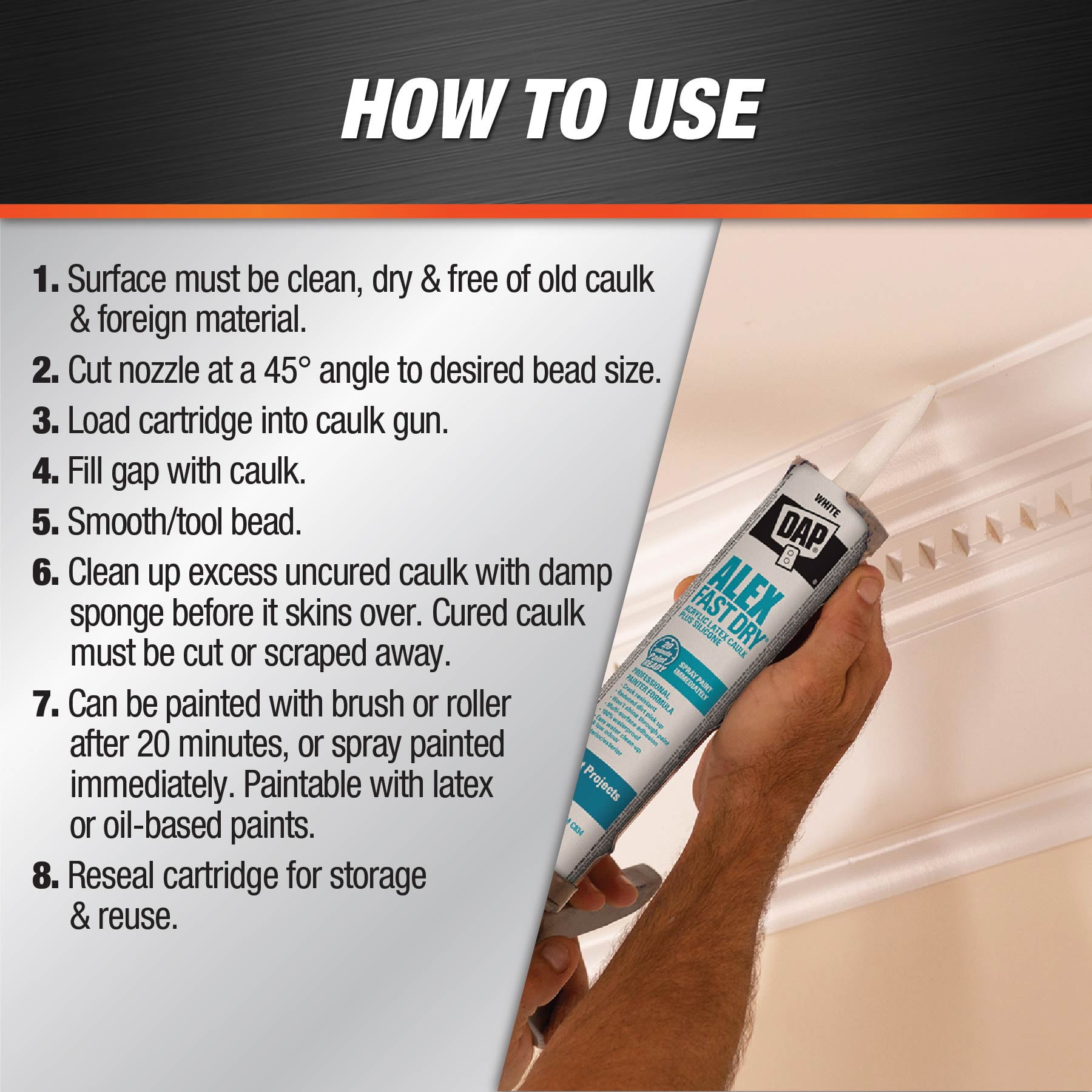 Calfeutrant à base de latex acrylique avec silicone DAP Alex Fast Dry, 300mlm Blanc Silicone Acrylique Latex