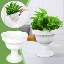 Orangide Plastic Urn Planter, Pedestal Flower vases Plant Pot, Plants Pots for Indoor Outdoor Patio Front Porch, White