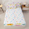 thumbnail image 4 of Homewish Kawaii Dino Zipper Twin Comforter Sets with Fitted Sheet and 2 Pillowcases,Cartoon Wildlife Zipper Bedding Set,White,Colorful Stars Reversible,4pcs, 4 of 8