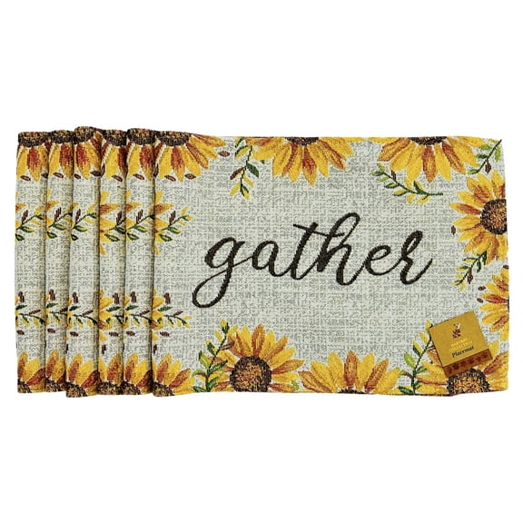 Serafina Home Fall Sunflower Gather Placemats Colorful Tapestry Weave Fabric, Set Of Six