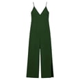 thumbnail image 7 of LEBONYARD White Jumpsuit,Women's V-Neck Jumpsuit with Adjustable Straps Side Slits and Pockets Army Green L, 7 of 7