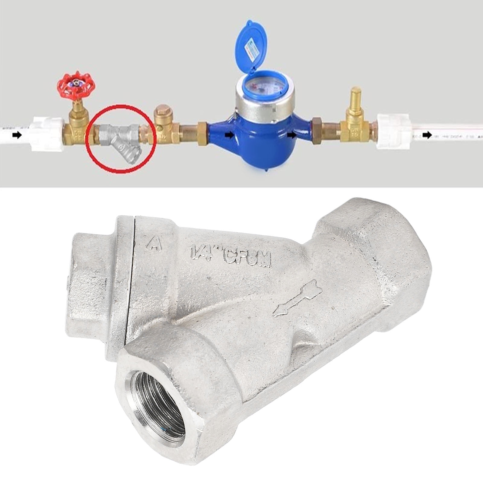 Y Type Water Strainer, Y Strainer 1/4in DN8 Stainless Steel Low