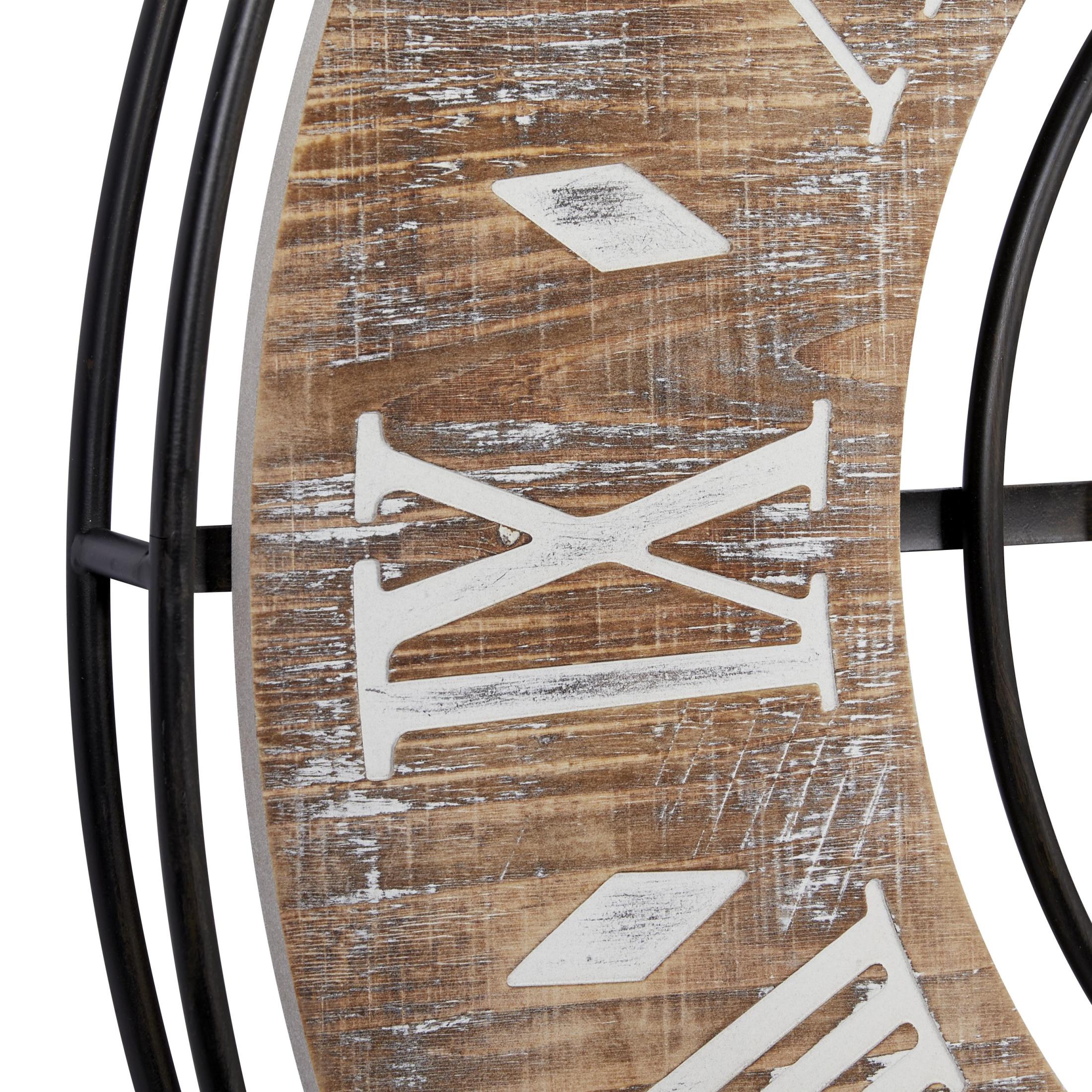 DecMode 34" Brown Metal Floral Wall Clock with Wood Accents