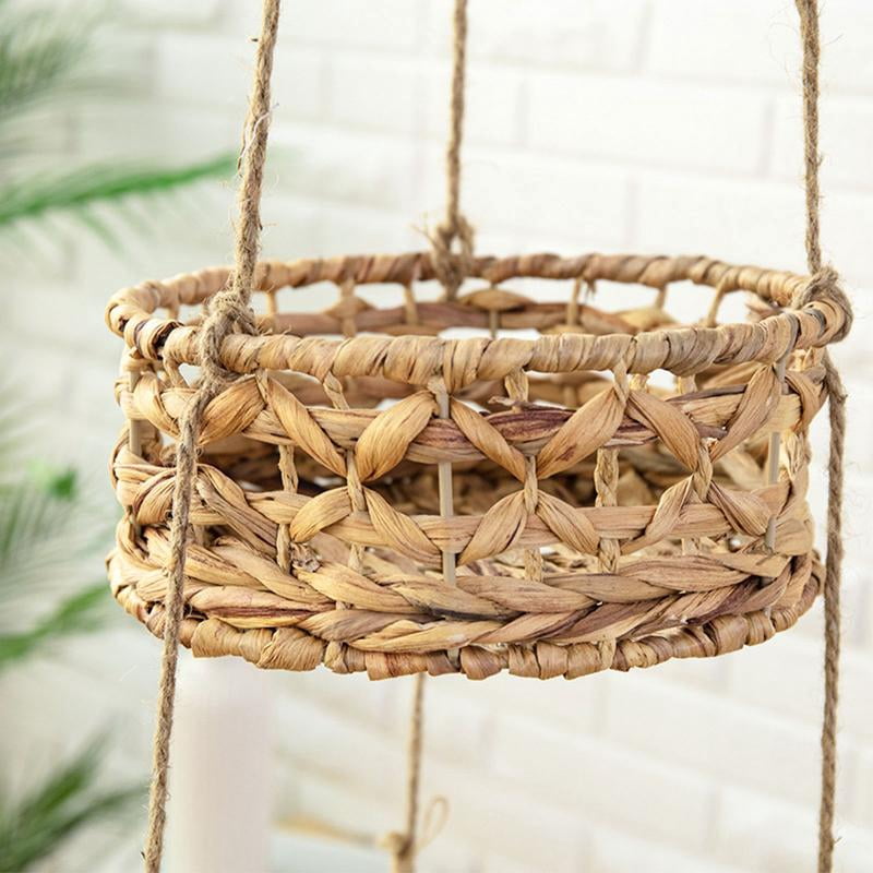JZROCKER Handmade Hanging Woven Rattan Planter Storage Basket Flower Baskets for Home Garden Outdoor Porch Decoration