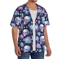 thumbnail image 2 of Pofeuu flower Skull in starry sky Print Mens Casual Short Sleeve Shirts Beach Summer Spread Collar Pocket Tops Men's Casual Short-sleeved Shirt-Large, 2 of 5
