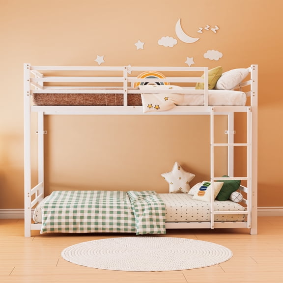 Leumius Metal Bunk Bed Twin Over Twin Sturdy Heavy Duty Bunk Beds with 2 Side Ladders,Space Saving,No Box Spring Needed,for Boys Girls Teens Adults, Bedroom, DormitoryWhite