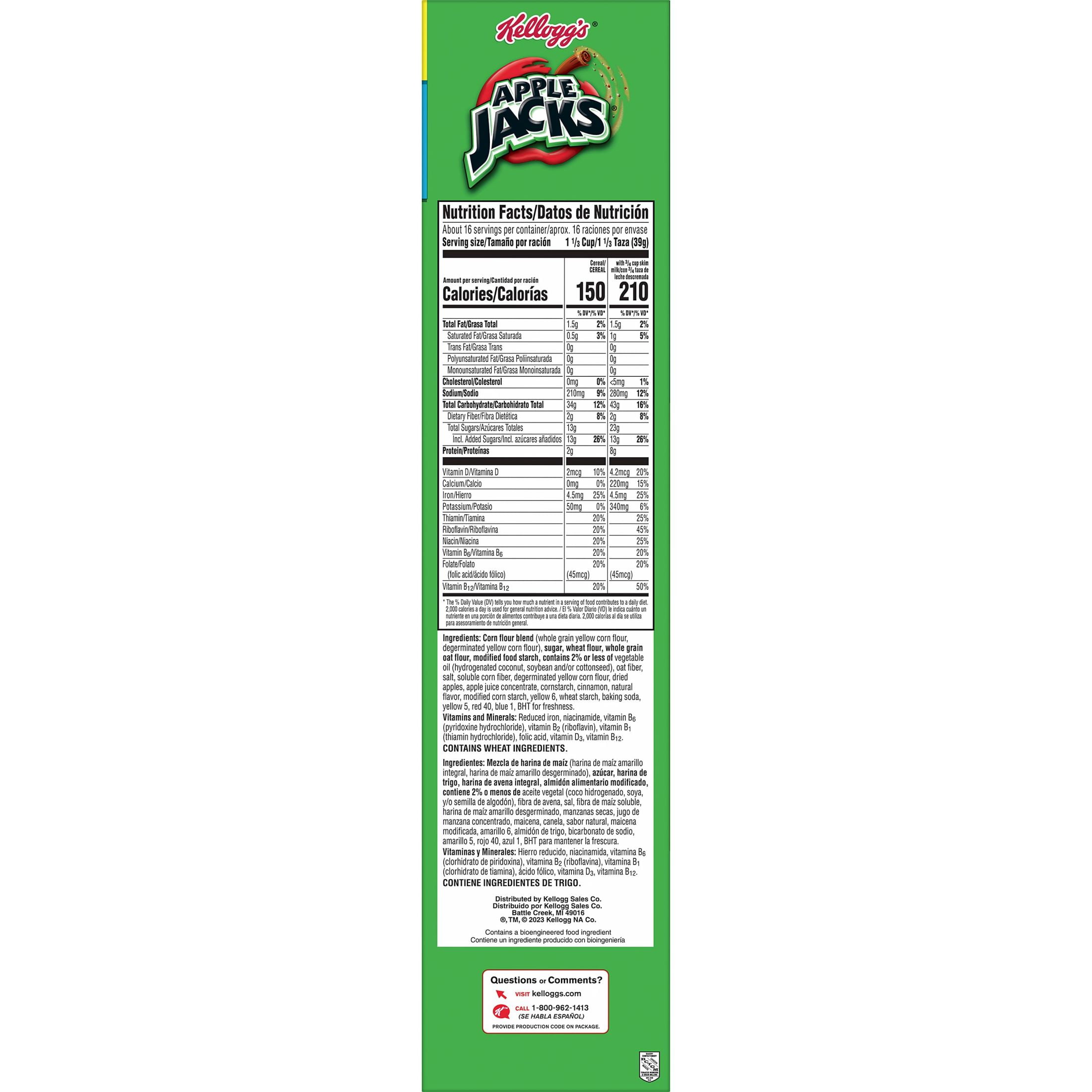 Kellogg's Apple Jacks Cold Breakfast Cereal, Kids Cereal, Family Breakfast, Family Size, Original, 23oz Box (1 Box)