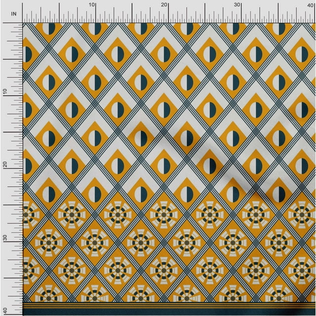 oneOone Polyester Lycra Mustard Yellow Fabric Geometric Panel Sewing Material Print Fabric By The Yard 56 Inch Wide