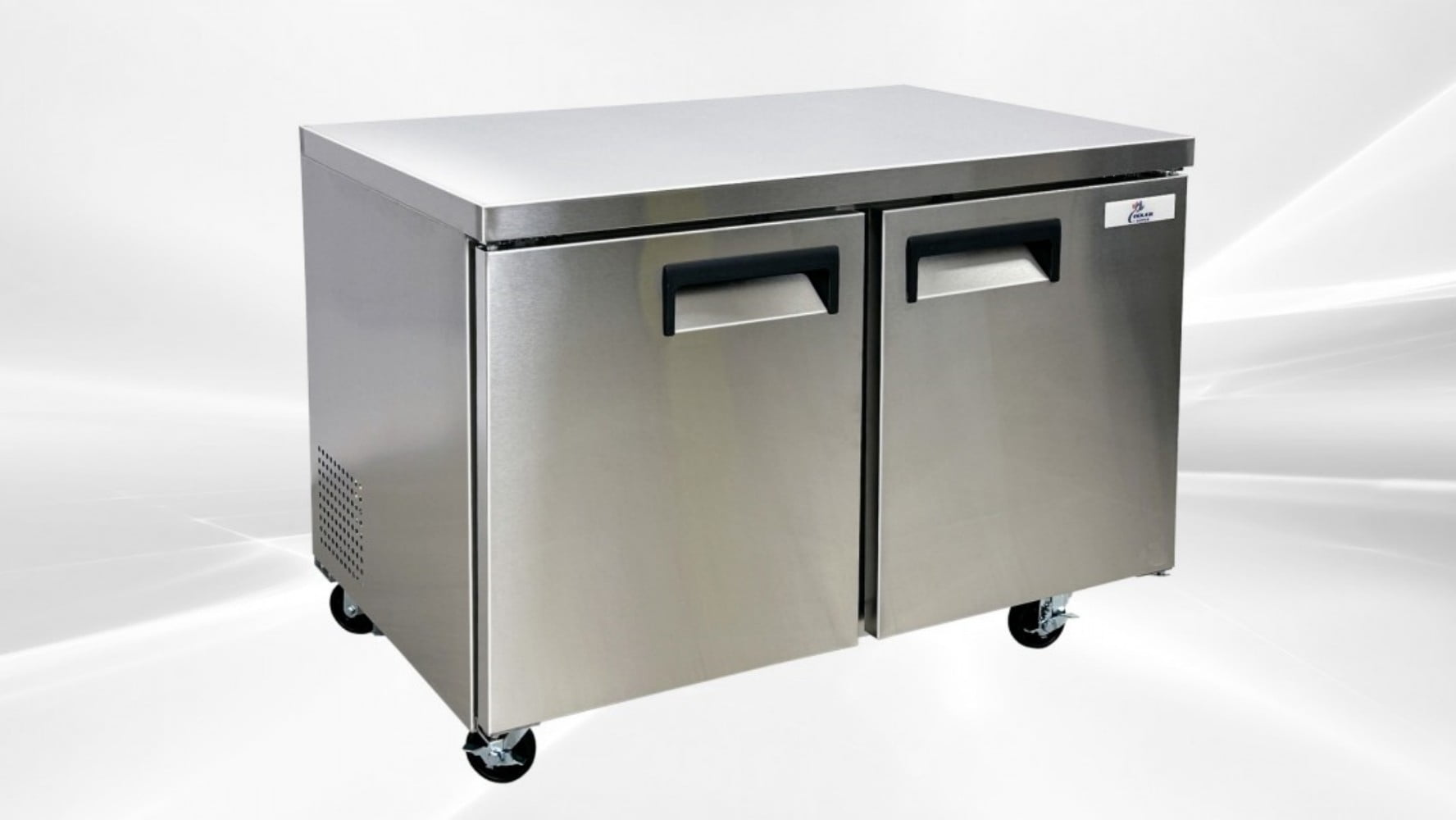 Cooler Depot 47 inch 12 cu.ft, 35 1/2" heigh Commercial Undercounter freezer, 2 Solid Doors, Stainless steel exterior, NSF certified.