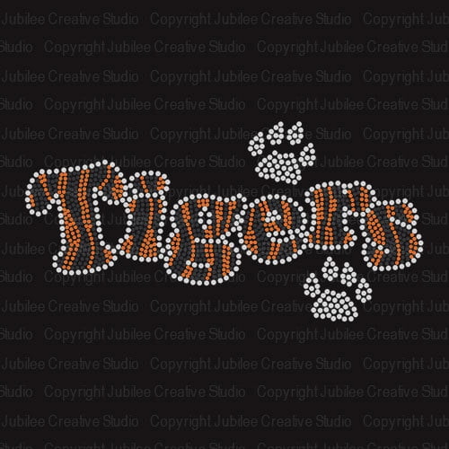 Orange Tiger Stripes Iron-on Clear Rhinestone Transfer by JCS Rhinestones