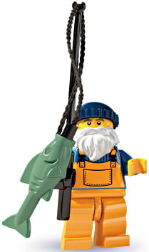 Lego New Fisherman Beard Mini Figure W/ Baseball Hat,fishing Rod,barrel And fish 