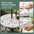 thumbnail image 5 of Round Outdoor Tablecloth with Umbrella Hole and Zipper, Spring Floral Tablecloth with Elastic Waterproof, Pink Flowers Sage Green Plaid Pastoral Patio Table Covers for 31" - 35" Picnic Pool Tables, 5 of 9