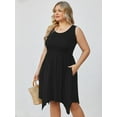 thumbnail image 3 of SHOWMALL Women Plus Size Dress Sleeveless Summer Dress Irregular Hem Casual Midi Dress Plain Pleated Scoop Neck Flowy Tank Dresses with Pockets, US Size 3X in Black, 3 of 11