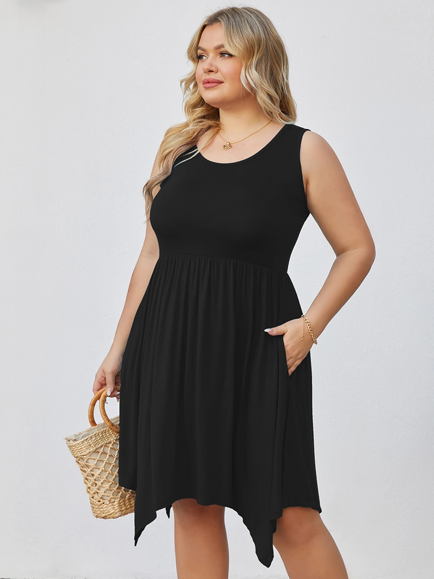 Showmall Women's Plus Size Sleeveless Midi Dress, Black photo 2