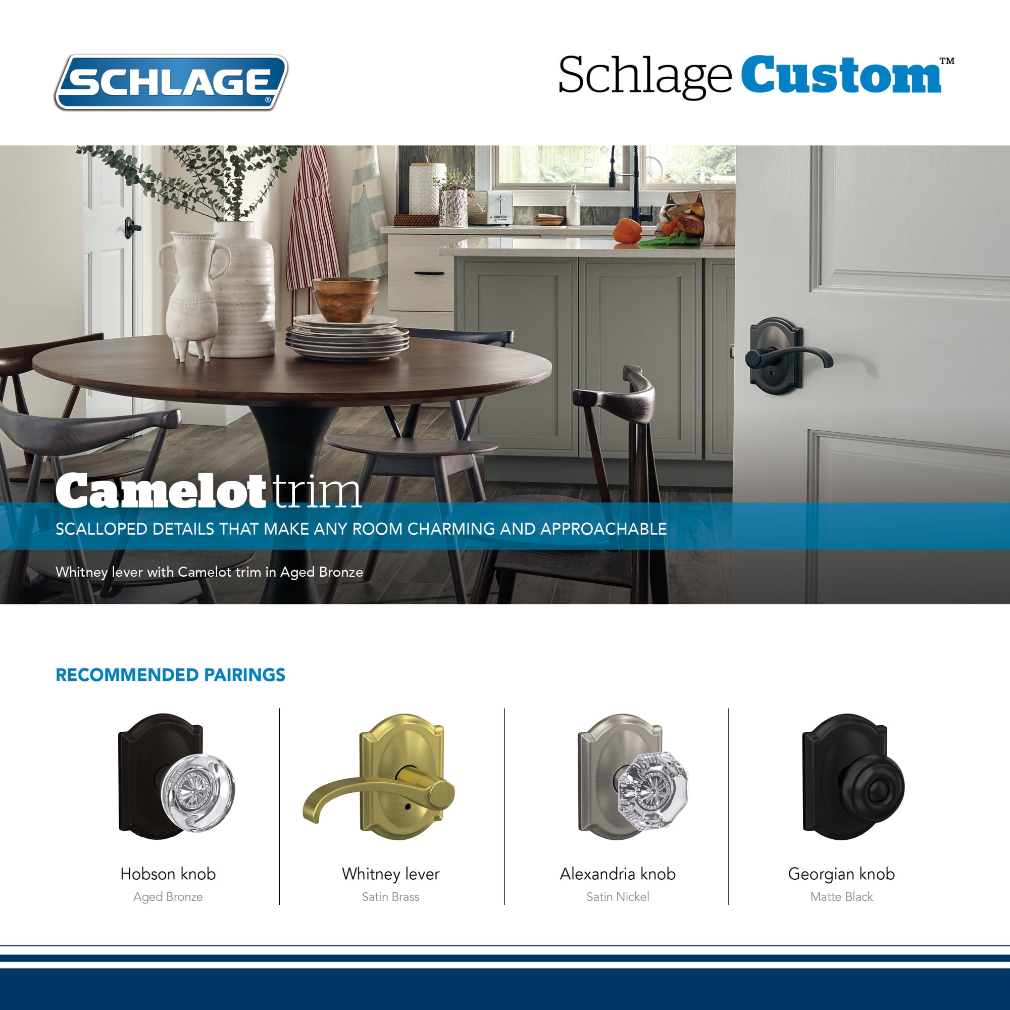 Schlage FC172GEO716CAM Custom Georgian Non-Turning Two-Sided Dummy Door Knob Set - Bronze