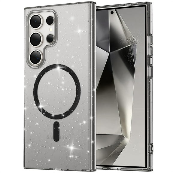 Decase for Samsung Galaxy S23 FE Compatible with MagSafe Case,Shockproof Anti-Scratch Crystal Clear Non-Yellowing Military Grade Drop Protection Bling Gliiter Magnetic Case Cover,Black