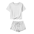 thumbnail image 5 of BUIGTTKLOP Lounge Sets for Women Crewneck Short Sleeve Tops Drawstring High Waisted Shorts 2 Piece Outfits, 5 of 6
