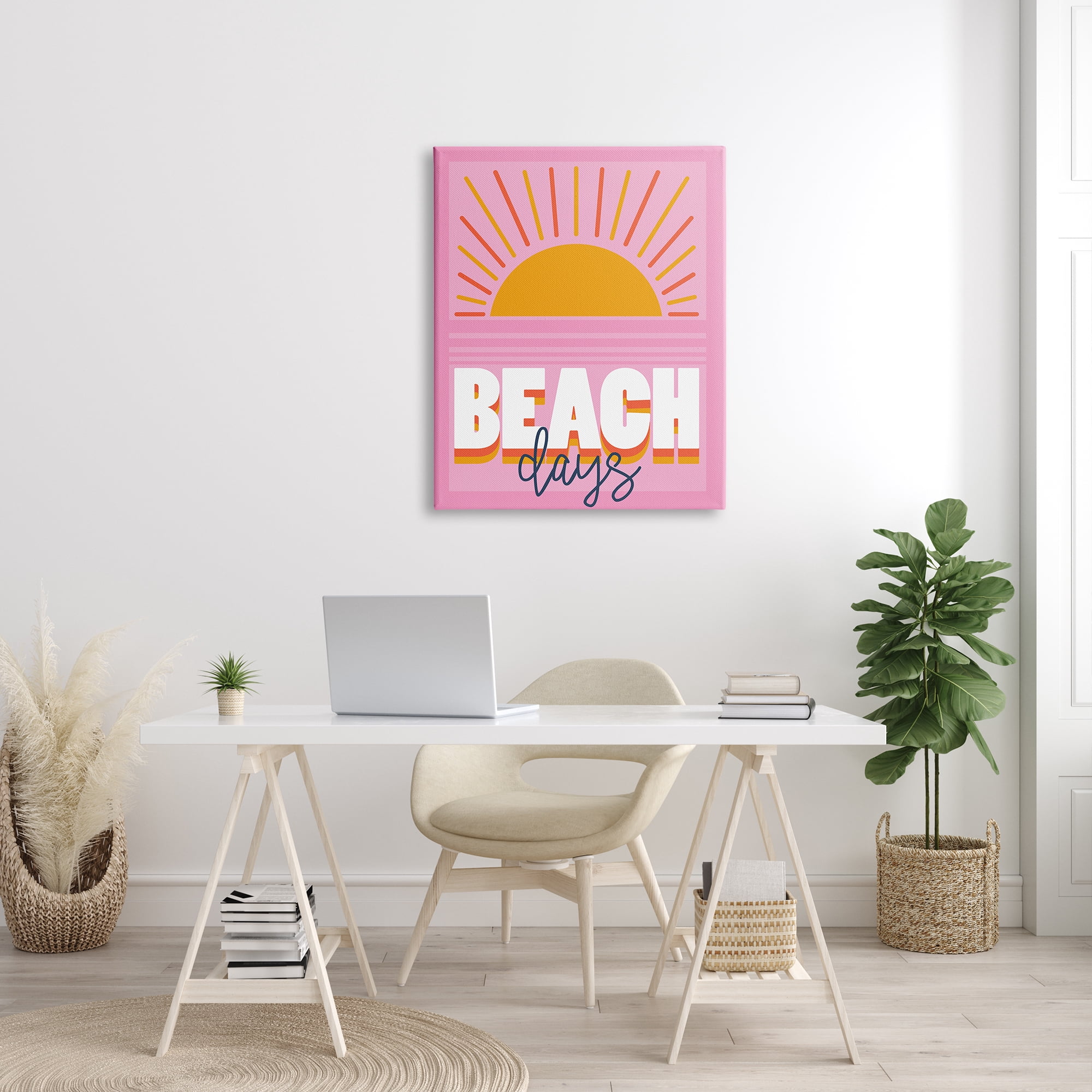 Stupell Industries Beach Days Quote Rising Sun Ray Horizon Pink, 30 x 40, Designed by Angela Nickeas