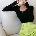 thumbnail image 3 of Woman Clothing Top T-Shirts Bottoming Shirt Autumn Winter Casual Fashion Garment -Black M, 3 of 7