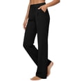thumbnail image 4 of ctdiral Womens High Waist Straight Trousers Elastic Waist Long Pants with Pockets Solid Color Dress Pants Business Office Work Pants Black M, 4 of 6
