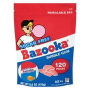 Bazooka Sugar-Free Bubble Gum Pellets Bag - 120 Count Bulk Gum, Original Flavor, Resealable Pouch Perfect for Sharing, Ideal for Parties & Vintage Themes, Nostalgic Chewy Gum
