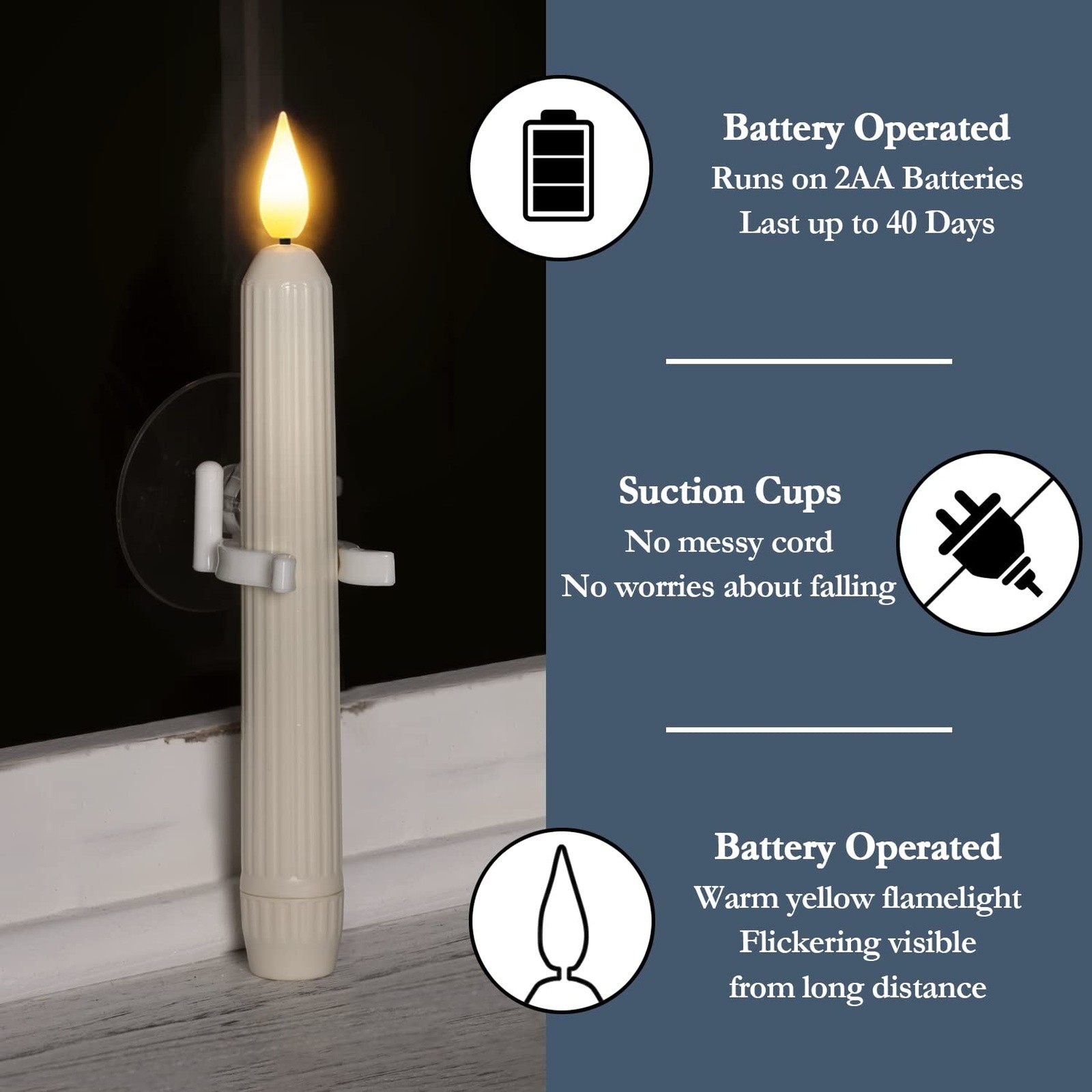 Bougies LED Pour Fenêtre Avec Détecteur - Lot De 4, Vacillantes, Sans Flamme, Piles AA