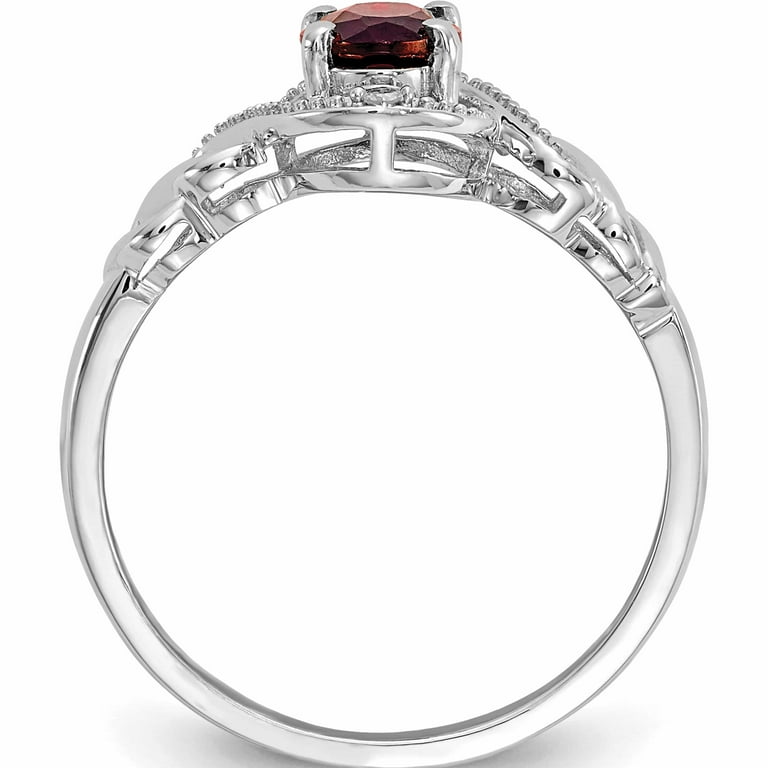 10K White Gold Garnet And Diamond Ring (Size 7) Made In India
