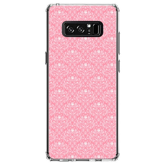 DistinctInk Clear Shockproof Hybrid Case for Samsung Galaxy Note 8 - TPU Bumper, Acrylic Back, Tempered Glass Screen Protector - Pink & White Rose Pattern