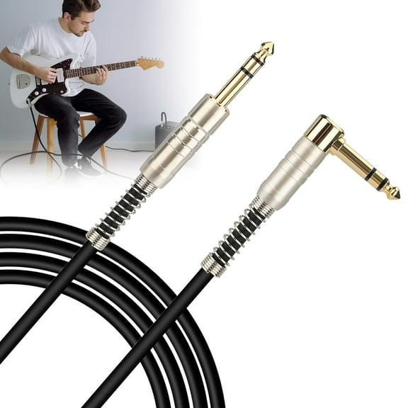 6ft Guitar Instrument Cable, 1/4 inch TRS Right Angle to Straight Musical Instrument Cord for Electric Acoustic Guitar Bass Keyboard, 6.35mm Guitar Musical Cable Cord