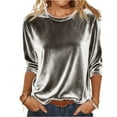 thumbnail image 2 of Dwralegc Women's Velvet Sequin Tops Casual Solid Long Sleeve Shirt Holiday Party Trendy Loose Pullover Tshirts Slim Fit Sparkly Blouses Gray 2XL, 2 of 7