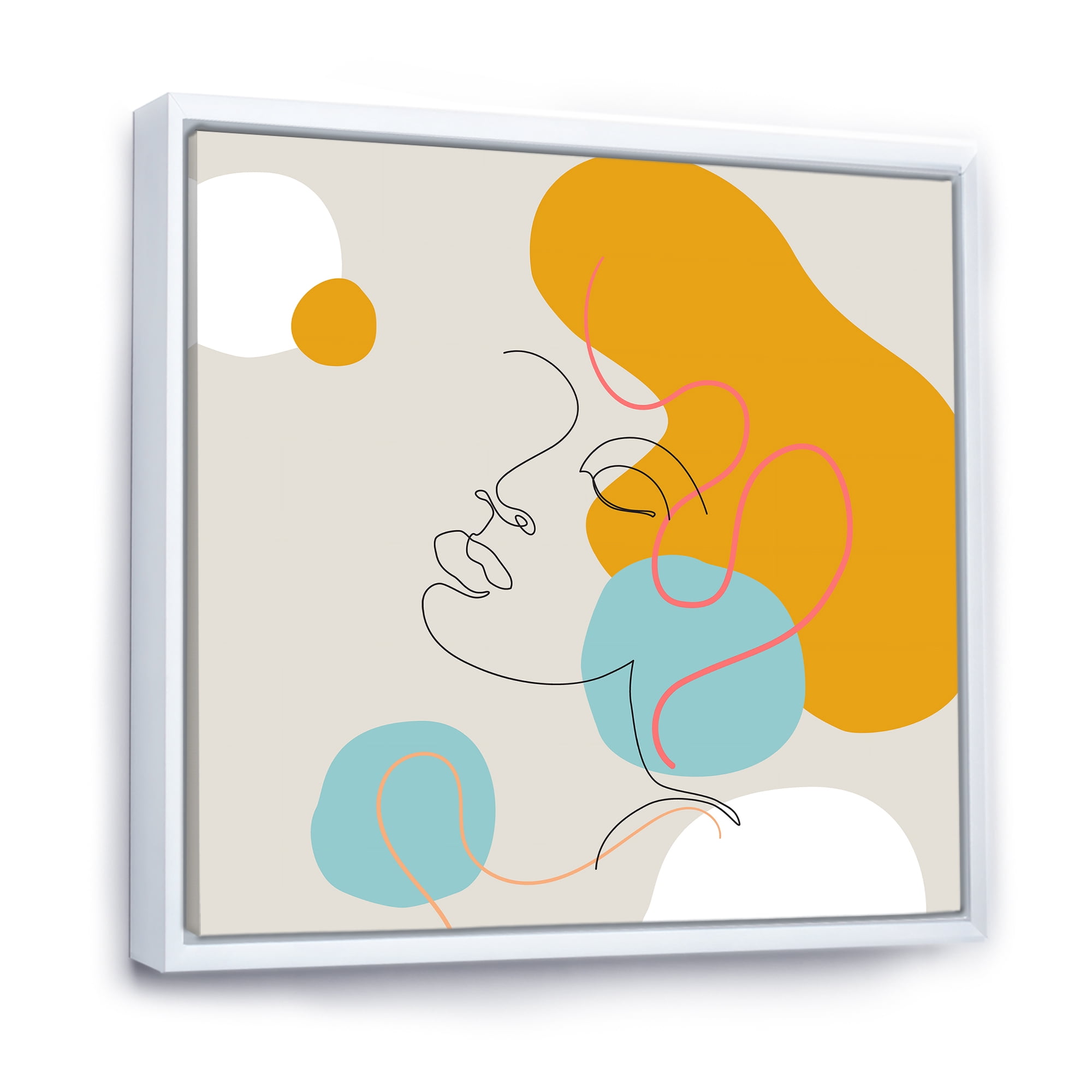 Designart 'Minimal Portrait of Female Face Drawn With One Line I' Modern Framed Canvas Wall Art Print