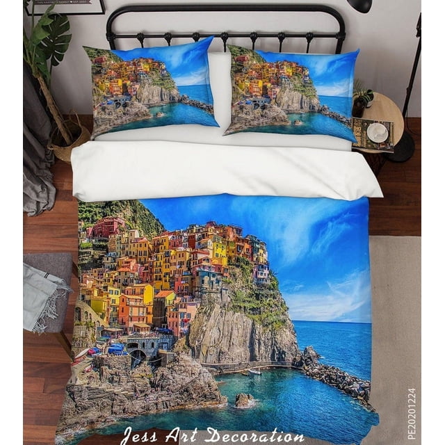 3D Cielo Azul Montaña Mar Paisaje Funda nórdica Set Ropa de Cama Set Funda Nórdica