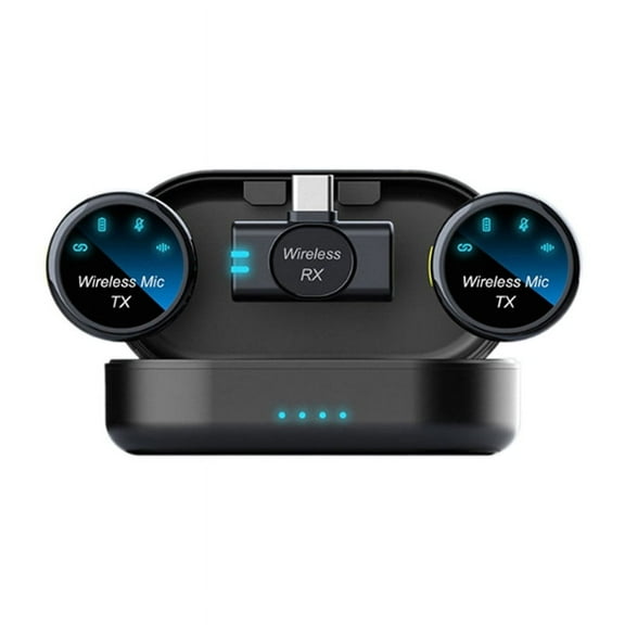 Magnetic Wireless Lavalier Microphone Noise Cancelling Audio Video Recording Microphone for Smartphones Black