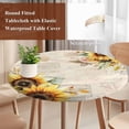 thumbnail image 5 of Pastoral Sunflower Round Fitted Table Cover Plant Country Vintage Letter Background Waterproof Table Cloth with Elastic Edge Wipeable Tablecloth for Picnic Camping Party Fits 45"-54" Diameter, 5 of 8