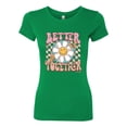 thumbnail image 2 of Wild Bobby Retro Better Together Daisy Smiley Face Checkered Background Vintage Women Slim Fit Junior Tee, Kelly, Large, 2 of 6